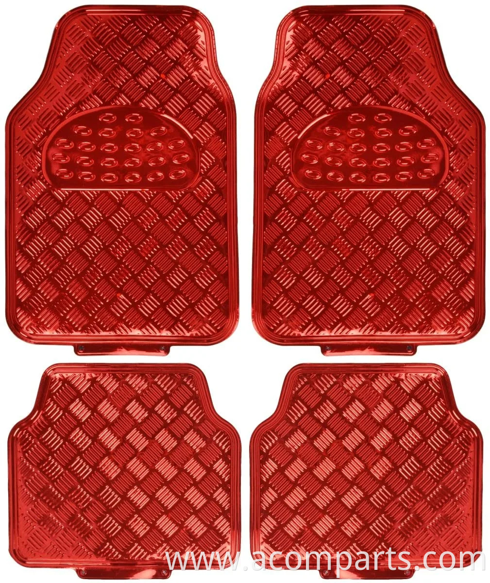 Universal Fit 4-Piece Set Metallic Design Car Floor Mat-Heavy Duty All Weather with Rubber Backing (Wine Red)